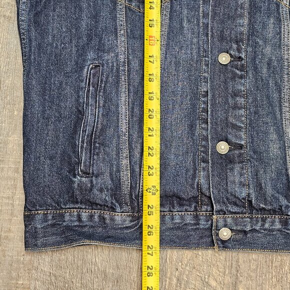 Levi's Men's Adult LARGE Dark Blue Distressed Denim Button Up Jean Jacket - Picture 7 of 9